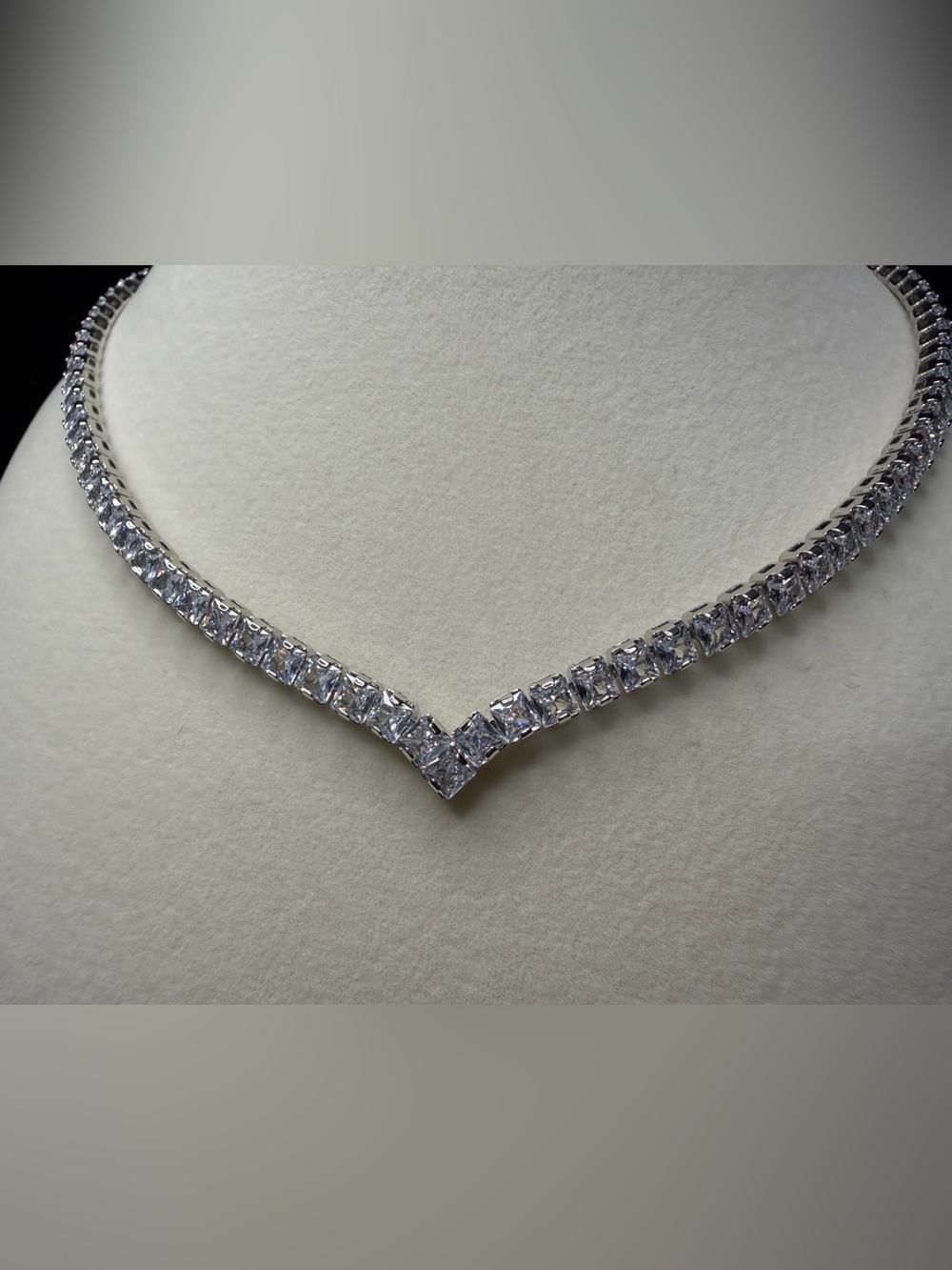 Stunning V Tennis Necklace 18in 5MM AAA CZ Stones WG Finish. Brand new